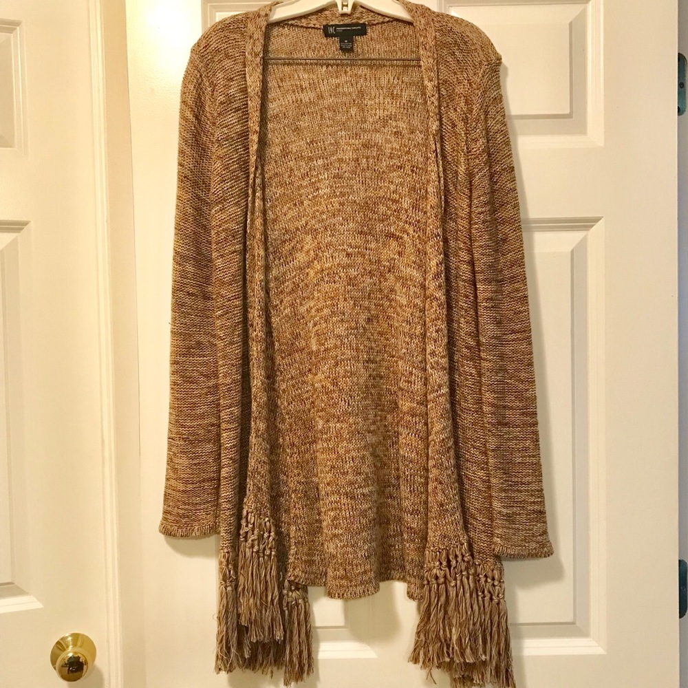 INC. Brown/Tan long sweater w/ Fringe- Size Medium